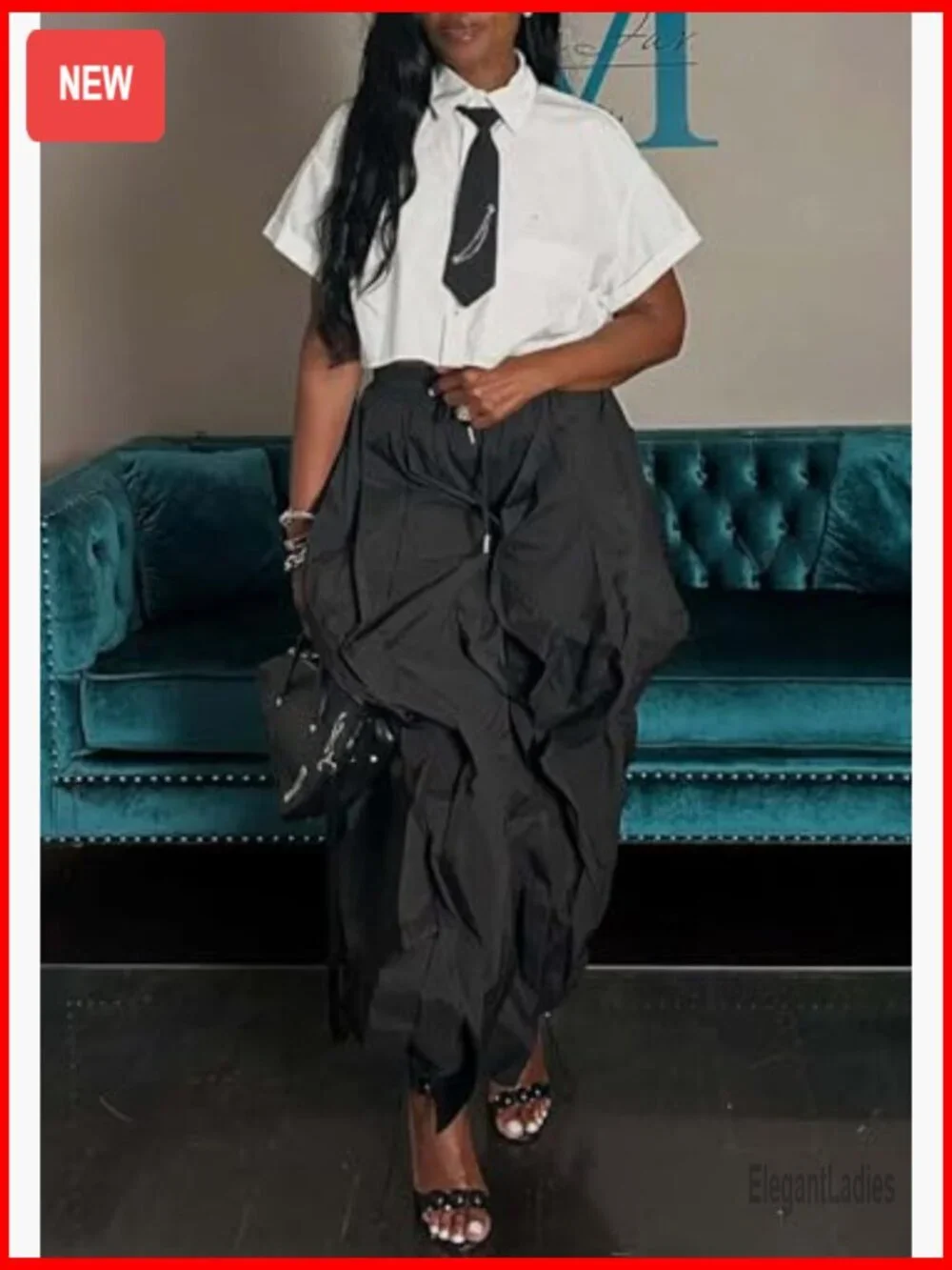 Baggy Ruffle Fringe Pants Drawstring Elastic Waist Wide Leg Jogger Sweatpants